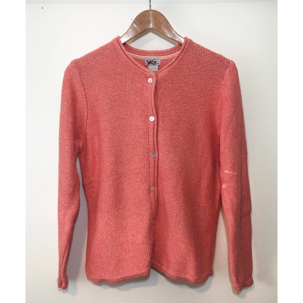 Vintage LL Bean Knit Cardigan Size Large salmon color